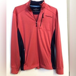 Vineyard Vines Men’s Coral and Navy  Quarter Zip Pullover Size Small